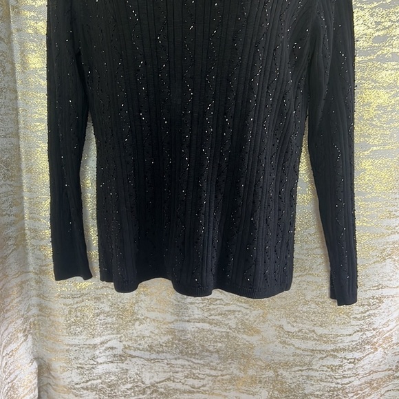Talbots Petites Black Sequins 100% Silk Sweater Size S - Picture 5 of 15